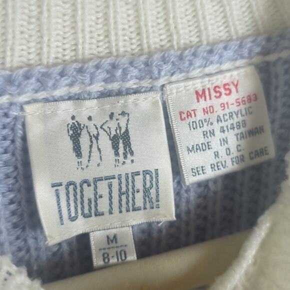 Vintage Knit Tennis Prep Pastel Blue Sweater Women's Size Medium - Picture 3 of 11